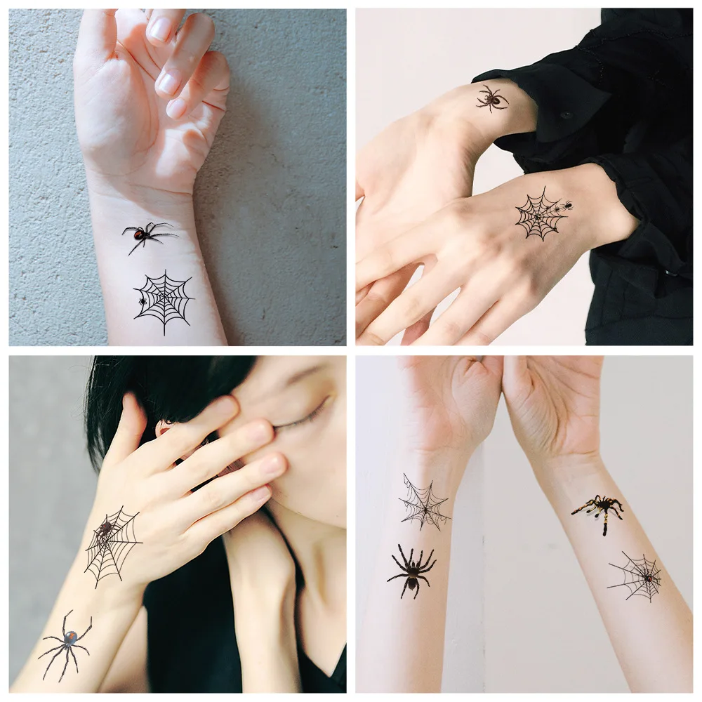 10pcs / set Realistic 3D Spider Black Tattoo Temporary Body Sticker Simulated Cobwebs Disposable Halloween tatouage temporaire