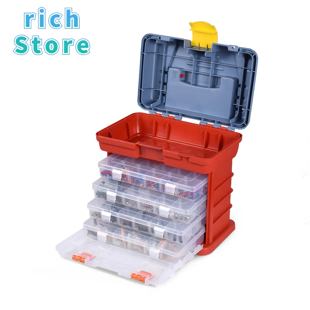 

Portable Hardware Storage Box 4-layer Parts Plastic Tool Box Outdoor Toolbox for Repair Fishing Accessories Tool Case