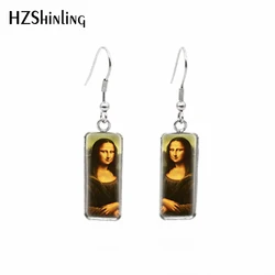2019 New Vintage Famous Oil Painting Mona Lisa Rectangular Earrings Leonardo Da Vinci Arts Fish Hook Earring Glass Jewelry
