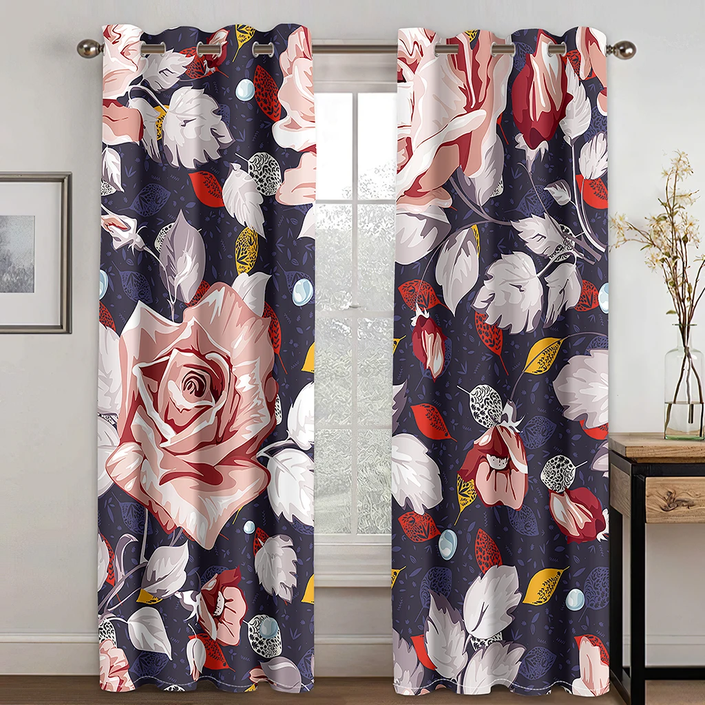 Bedroom Floral Blackout Curtains Botanical Pattern Window Curtains Living Room Drapes Decor  カーテン Cortinas Para La Sala