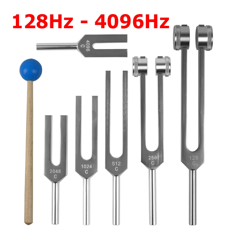 128Hz 256Hz 512Hz 1024Hz 2048Hz 4096Hz Medical Neurological Chakras Tuning Fork Set for Sound Healing Therapy with Mallet Hammer