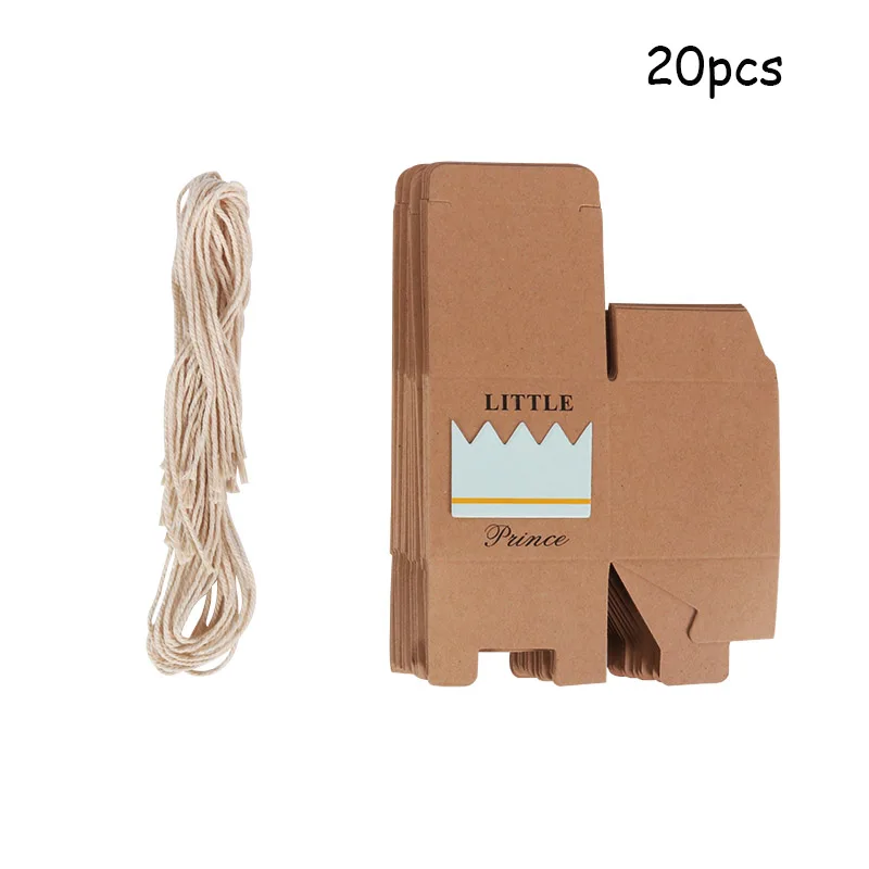 20pcs Cute Princess Prince Kraft Paper Candy Box Baby Shower Gifts For Guests Babyshower Boy Girl 1st Birthday Gift box Party