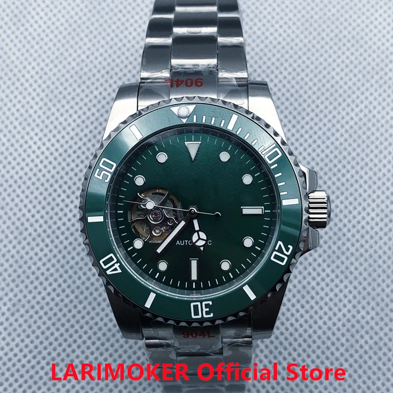 

LARIMOKER/Nologo Oyster Perpetual NH38A 40mm Automatic Men Jewel Fashion Watch Green Dial Baton Lume Hand Stick Index