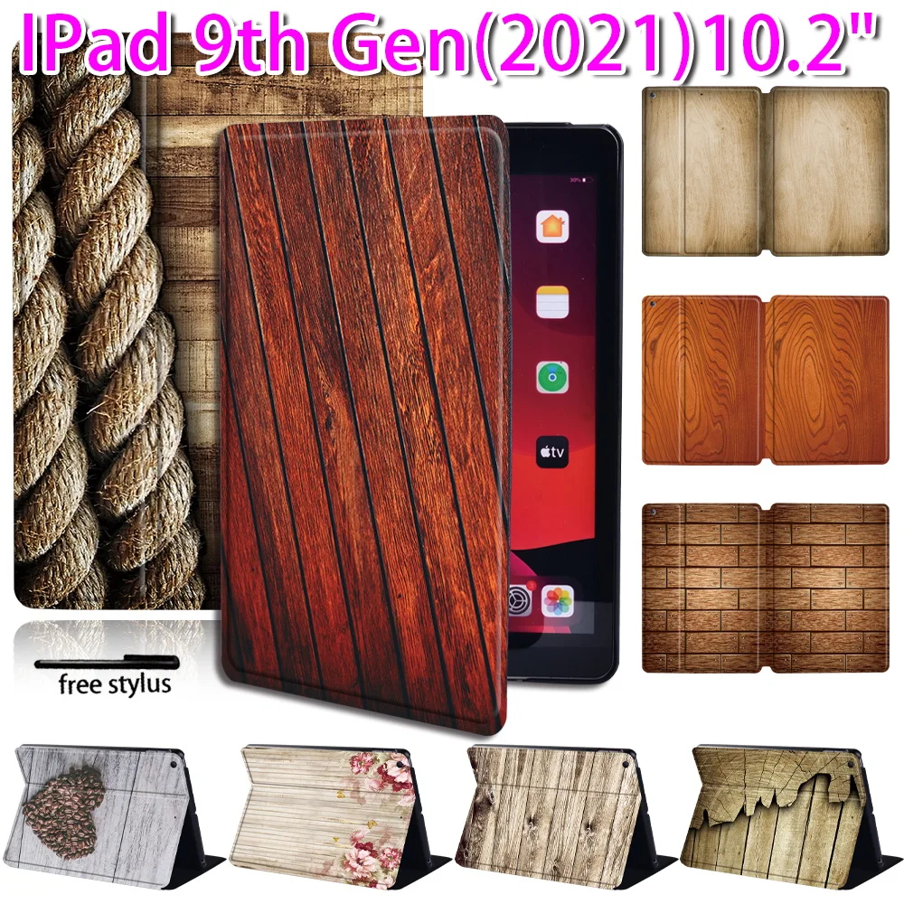 

Case for IPad 9th Generation 10.2 Inch 2021 Tablet Adjustable Folding Stand Cover for Apple ipad 9th Gen Wood Pattern Case