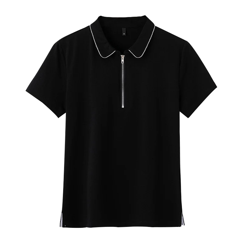 2023 Summer New Polo Shirt Women\'s Short-sleeved Lapel Shirt Zipper Solid Color All-match Slim Fashion Cotton Top