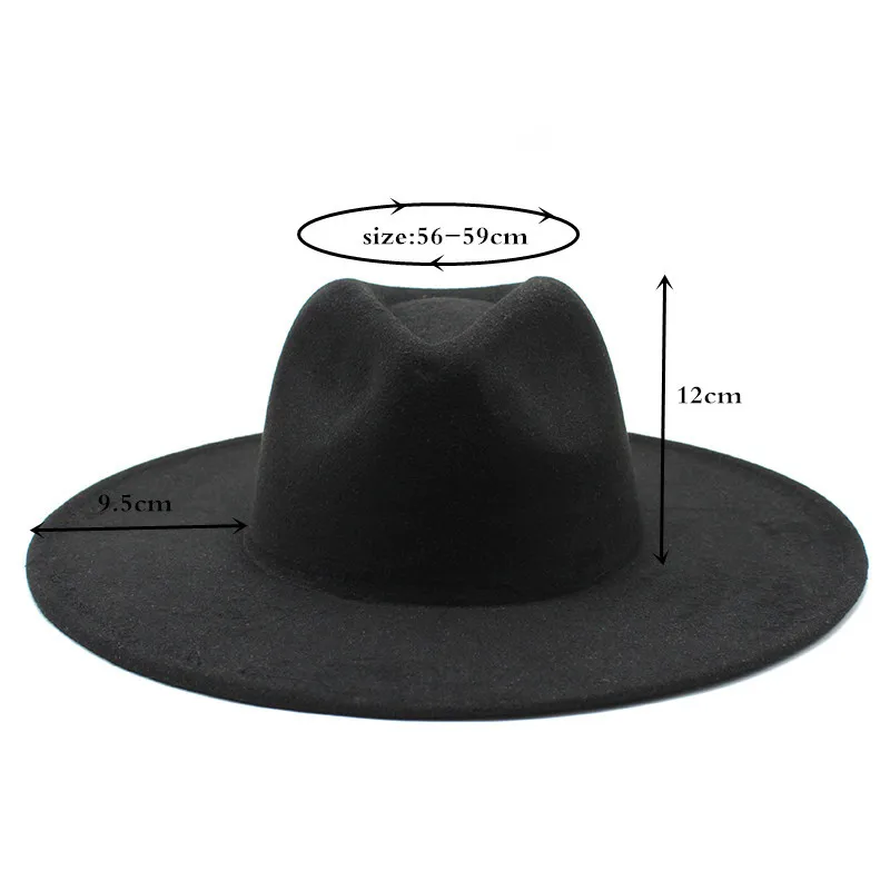 9.5CM black red big brim fedora hat women stitching wide brim woolen jazz top hat classic elegant Panama hat wedding hat