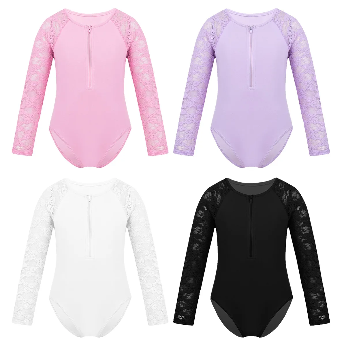 

Kids Floral Lace Raglan Long Sleeve Round Neck Gymnastics Leotards for Girls Ballet Dancewear Children Stage Performance Costume