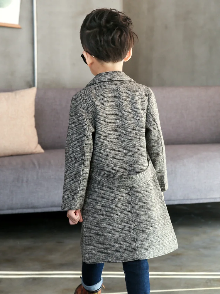 Boy Coat Turn Collar Single-Breasted Casual Spring Autumn Jacket For 5-16T Children Outerwear Gray High Quality