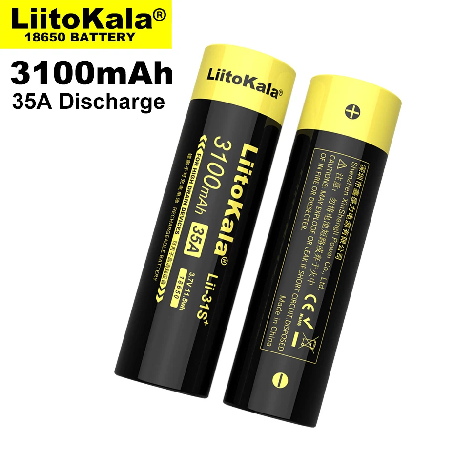 1-6PCS LiitoKala Lii-31S 18650 Battery 3.7V Li-ion 3100mA Instant Maximum 35A Power Battery For High Drain Devices.