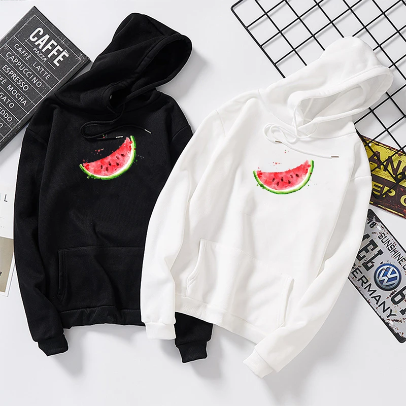 Autumn Winter Hooded Watermelon Graphic Print Sweatshirt Woman Harajuku student Pullover Kawaii White Oversized Female Hoodies