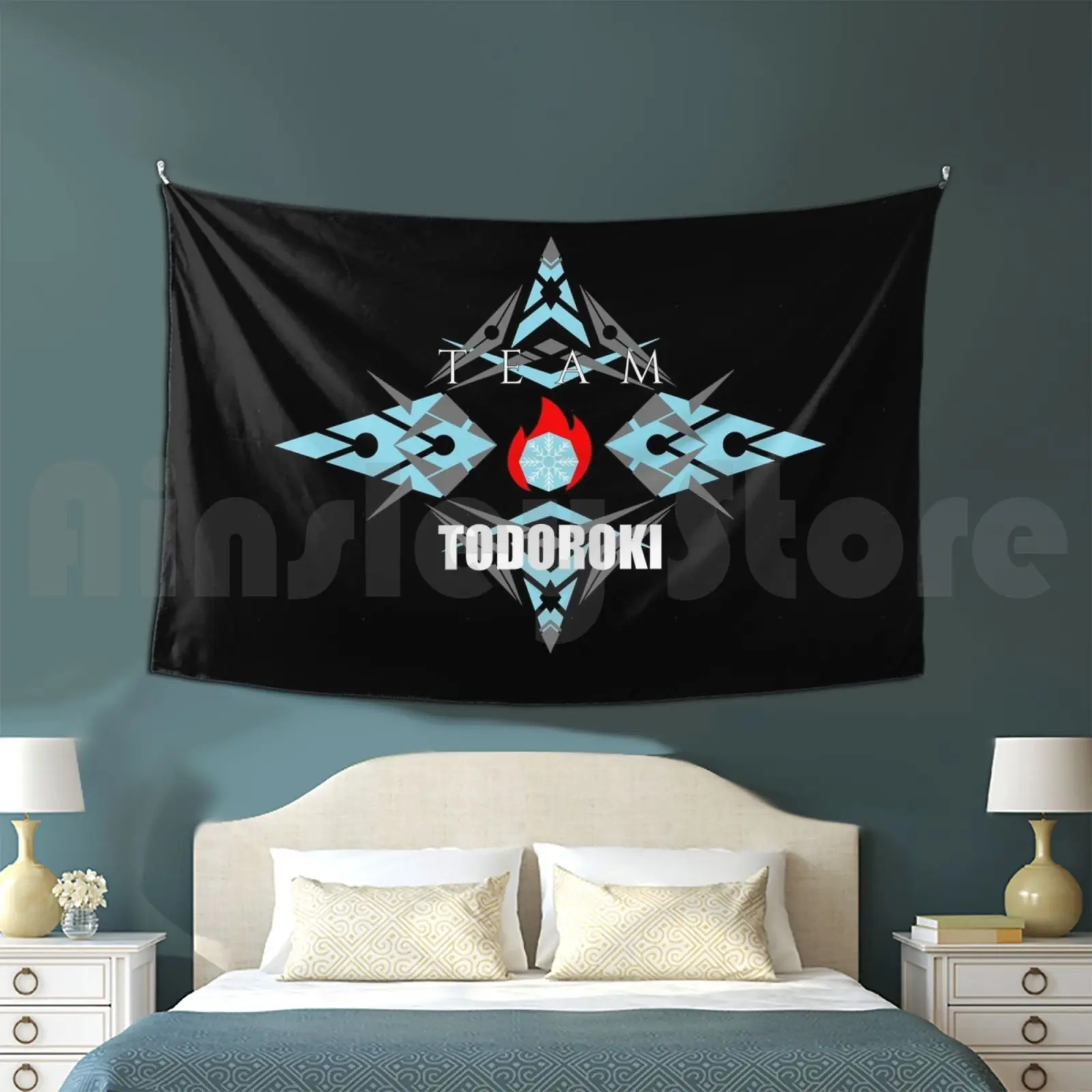 Team Todoroki Ice Blue Emblem V2 Tapestry Background Wall Hanging Boko No Hero Academia Bnha Mha Bnh Deku Bakugo