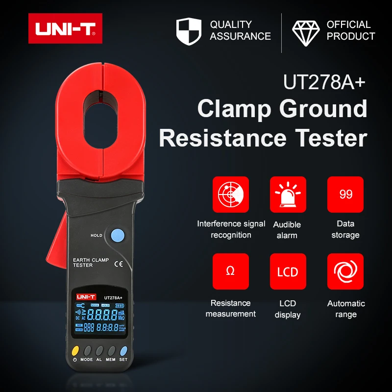 UNI-T UT278A+ Ground Loop Resistance Tester Digital Display Clamp Earth Ground Testers,Jaw Leakage Current Detector.