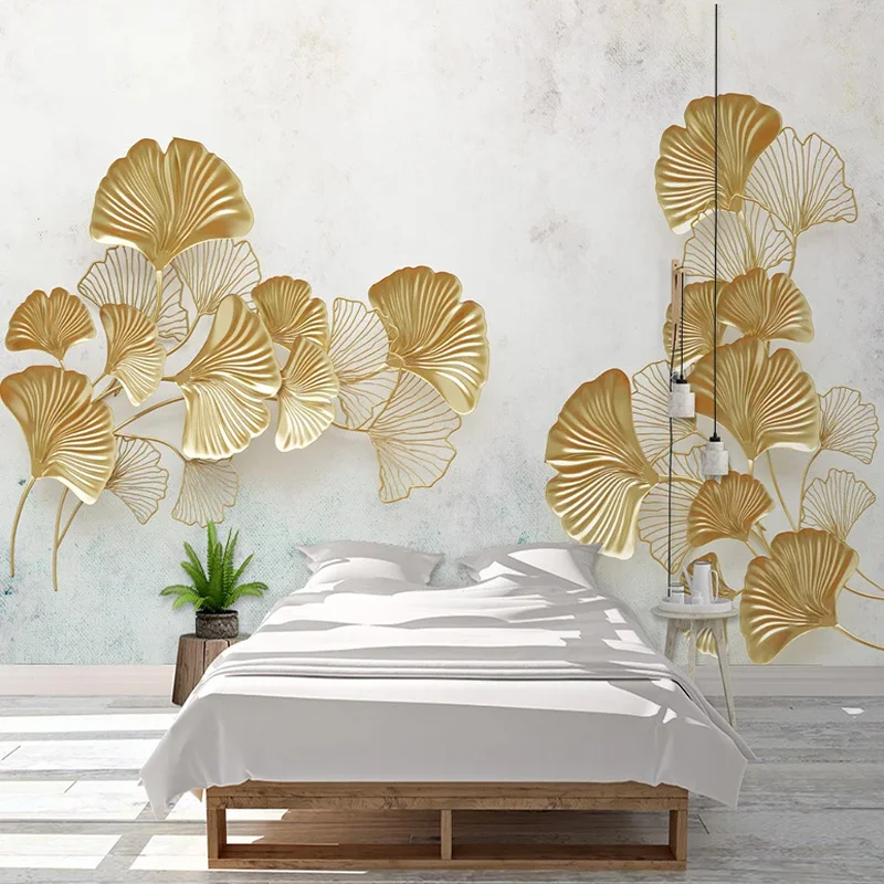 

Custom Mural Wallpaper Modern 3D Golden Ginkgo Leaves Wall Painting Living Room Abstract Sticker Self-Adhesive Waterproof Murals