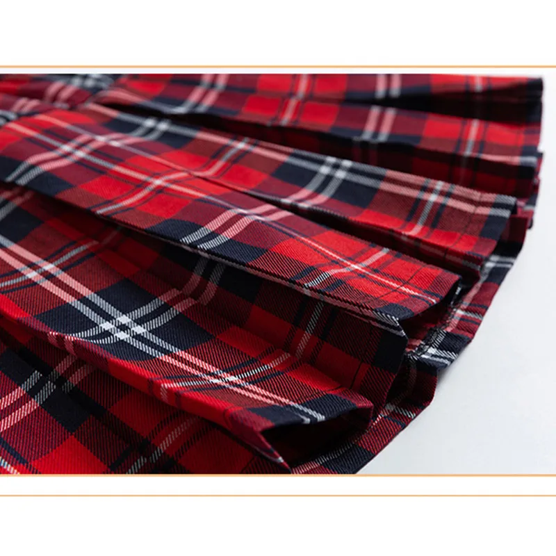 4-12 Years Children Girls College Style Pleated Skirts Autumn Student Performance Red Plaid Skirts