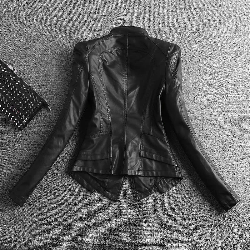 2024 New Women\'s Jacket Fashion Black Motorcycle Leather Jacket Women Zippers Basic Coat Biker Leather Coat 4XL C-2