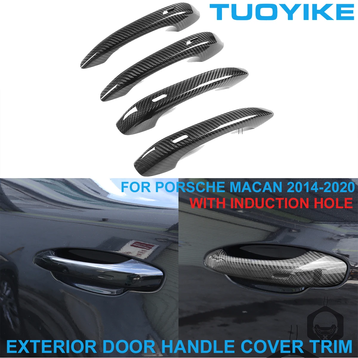 

LHD RHD Real Dry Carbon Fiber Exterior Door Pull Handle Cover Trim Decorative Sticker Induction Hole For Porsche Macan 2014-2020