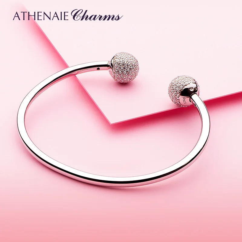 ATHENAIE 925 Sterling Silber CZ Momente Klassischen Offene Armreif für Frauen Fit Charms Perlen für Frauen Schmuck Geschenk