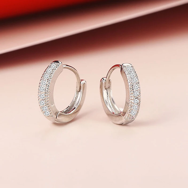 Cute Small Hoop Earrings For Women Boho Jewelry Round Zirconia Piercing Ear Cuffs Wholesale White Gold Color Fahshion Gift E822