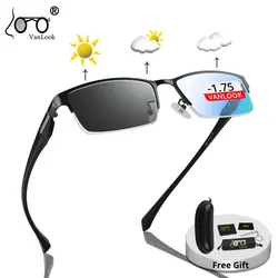 Óculos de sol fotocromáticos lente camaleão miopia luz azul bloqueando jogo de óculos de computador dos homens para visão-0.50 -0.75 -175 -2.5-6