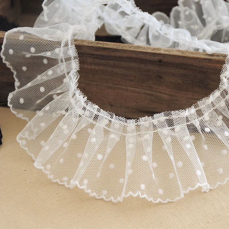 6CM Wide Tulle Fabirc White Black Wavelet Point 3d Pleated Mesh Lace Embroidered Ribbon Ruffle Fringe Trim DIY Sewing Supplies