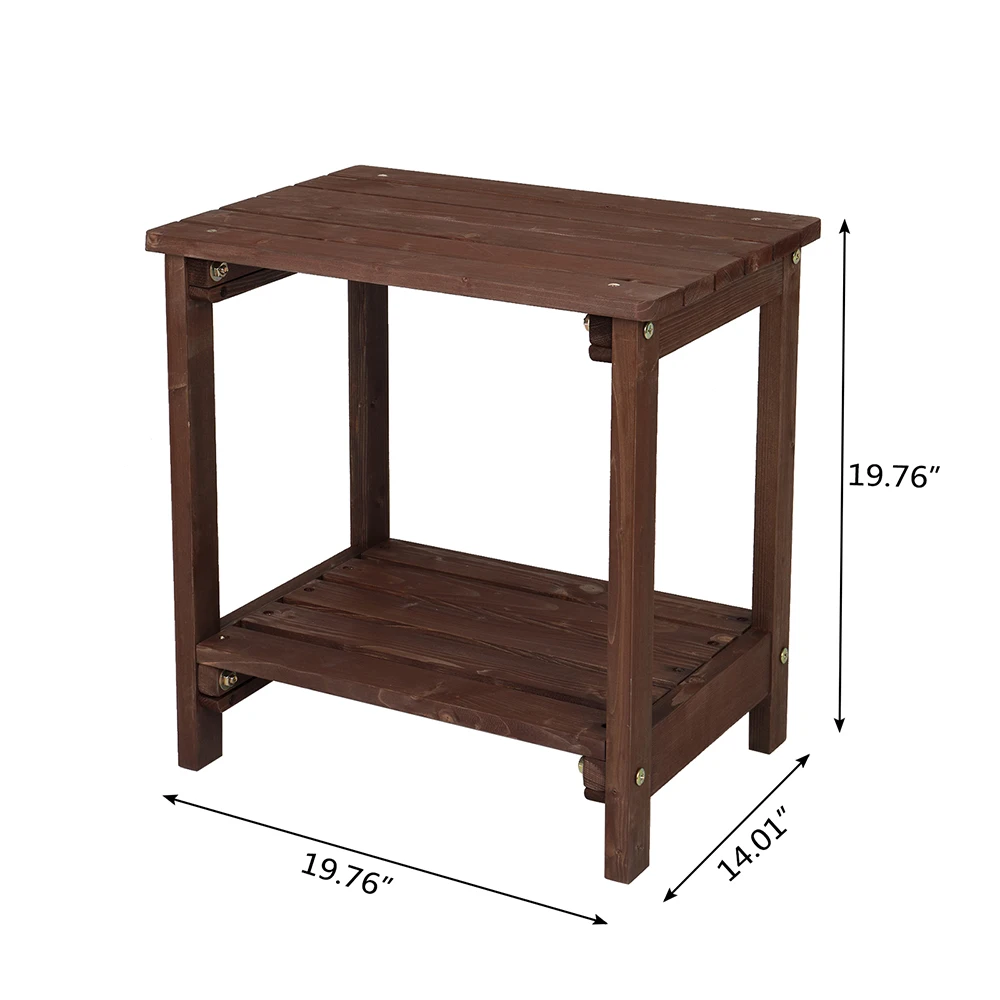 Outdoor Patio Side Table Coffee Table with Storage Shelf Wood Rectangular 50.2x35.6x50.2CM Light Brown[US-Stock]