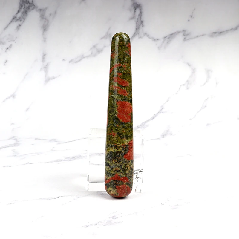 Natural Unakite Massage Stick Face Body Eye Crystal Mineral Stone Yoni Wand Massager Health Skin Care Gua Sha Tool Detox Lifting