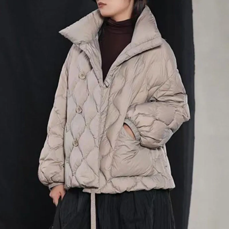 2021 Winter New Fashion Street Designer Brand Womens White Duck Down Jacket Pretty Girls Outerwear Coat With Belt