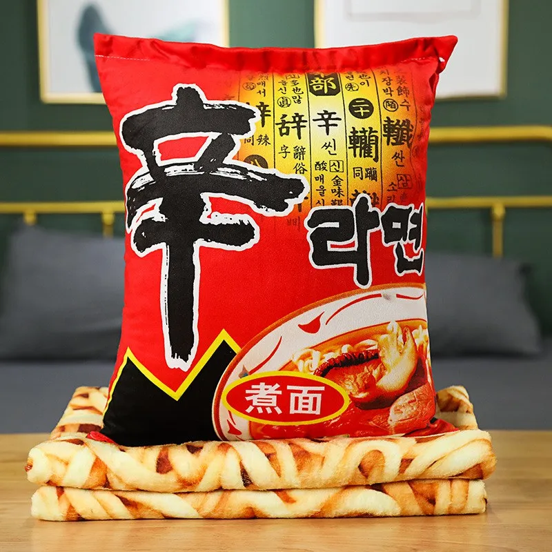 Simulação de macarrão instantâneo travesseiro de pelúcia com cobertor recheado carne estofada/lao tan chucrut carne/fabricos fritos caneleiras ramen presentes