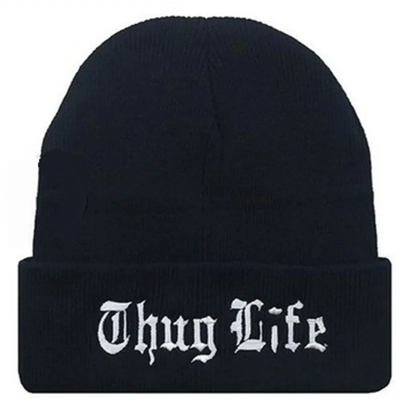 2024 New West Beach Gangsta THUG LIFE Winter Warm Fashion Beanies Knitted Bonnet Skullies Caps Hip Hop Gorros Knit Hat Bonnets