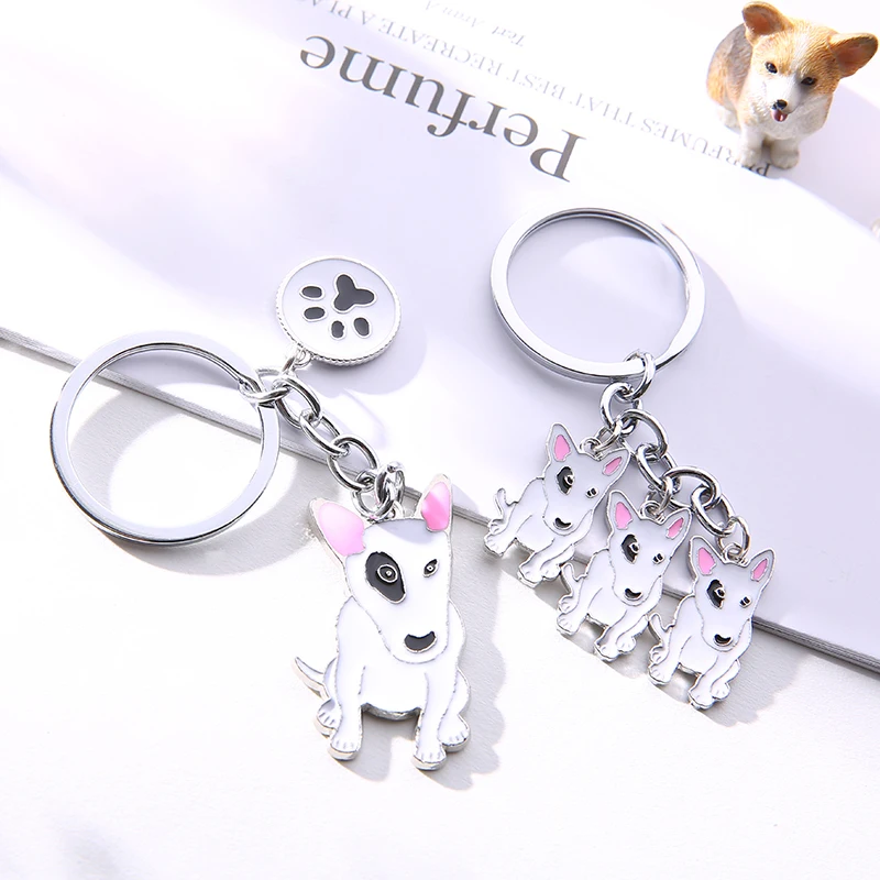 Lovely pet dog Keychain Bull Terrier Keychain Metal Car Key Ring for Women best friend charm Bag Pendant