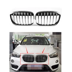 Front Kidney Grille Air Racing Grill Fit For BMW X1 F48 F49 2016-2018 XDrive Car Accessories Replacement Part Chrome and Silver