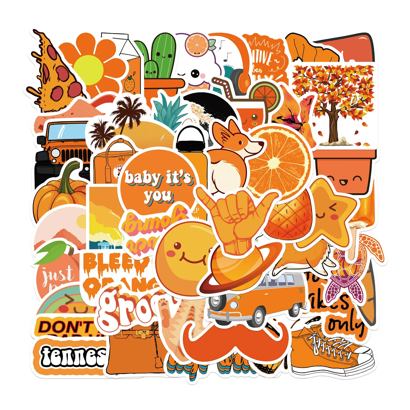 50PCS Cartoon Orange Small Fresh Cute Graffiti Scooter Laptop Waterproof Stickers Decorative Toys Wholesale