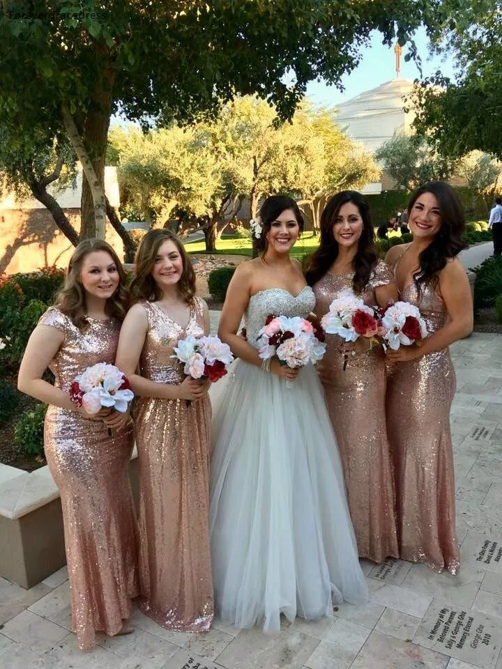 

Hot Sale Gold Sequins Bridesmaid Dress Wedding Ceremony High Quality Long Formal Maid of Honor Gown Plus Size Custom Made