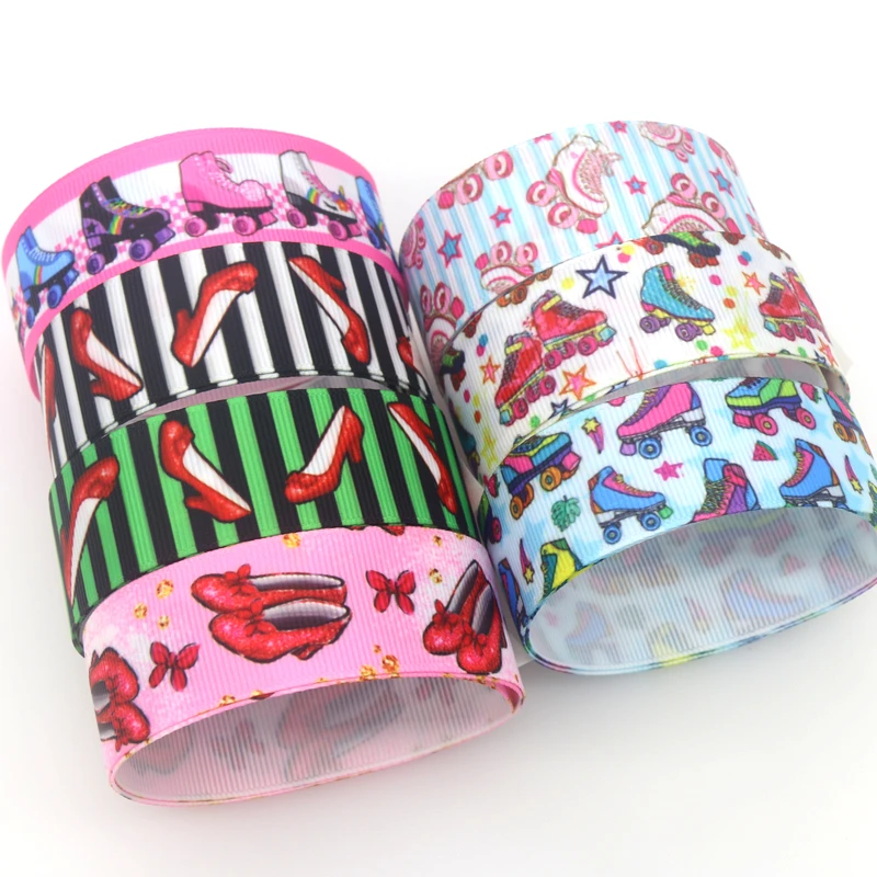 DUWES 50yards High Heel Shoes Skates Printed Grosgrain Ribbon Accessories Material Headwear Decoration DIY Sewing Craft D1711