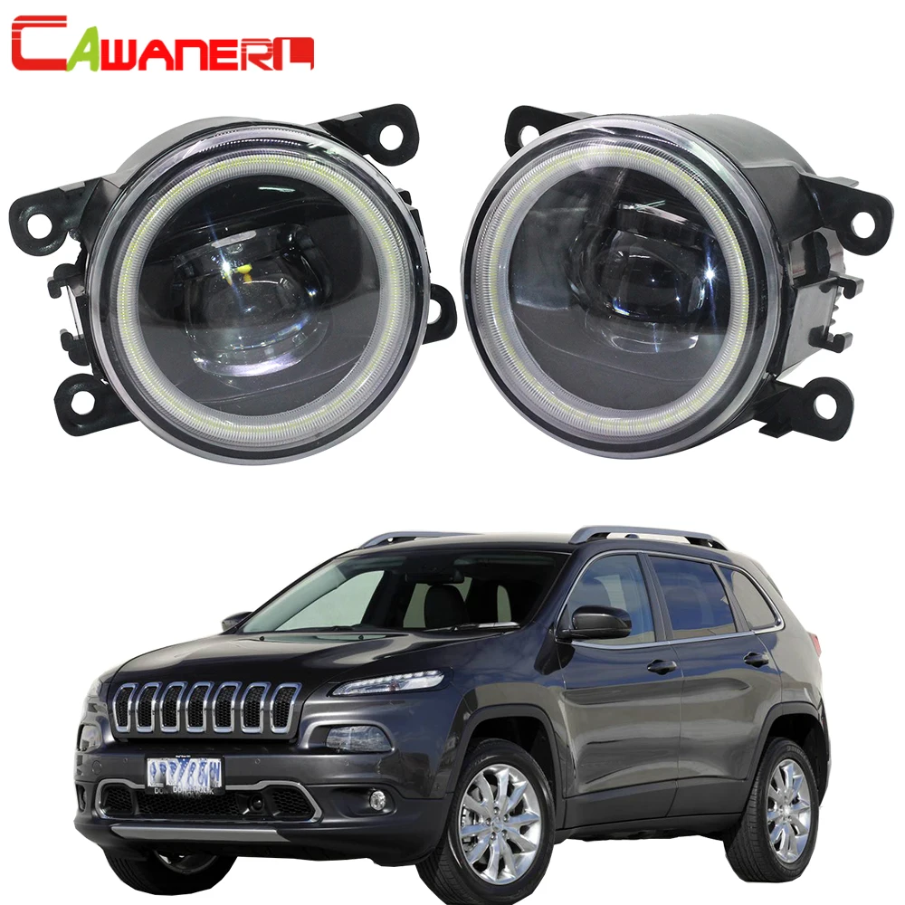 Cawanerl For Jeep Cherokee KL 2014 2015 2016 Car H11 LED Lamp Fog Light Assembly 4000LM Angel Eye Daytime Running Light DRL 12V