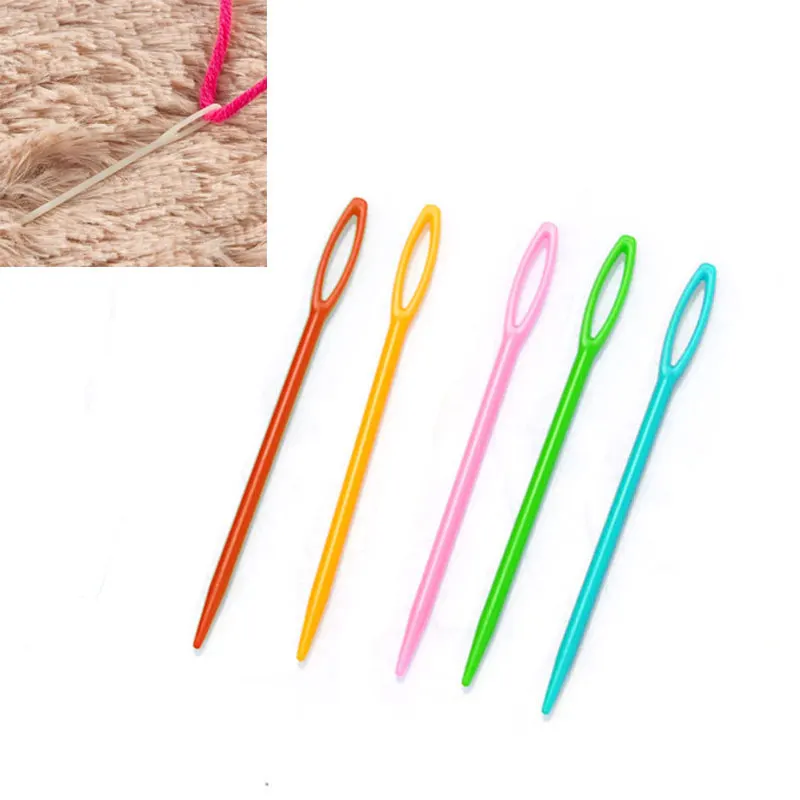 10 PCs Mixed At Random Color Plastic Knitting Needles Hand Sewing Crochet Hook Large Eye Needles DIY  Accessories 3mm,9*0.6cm