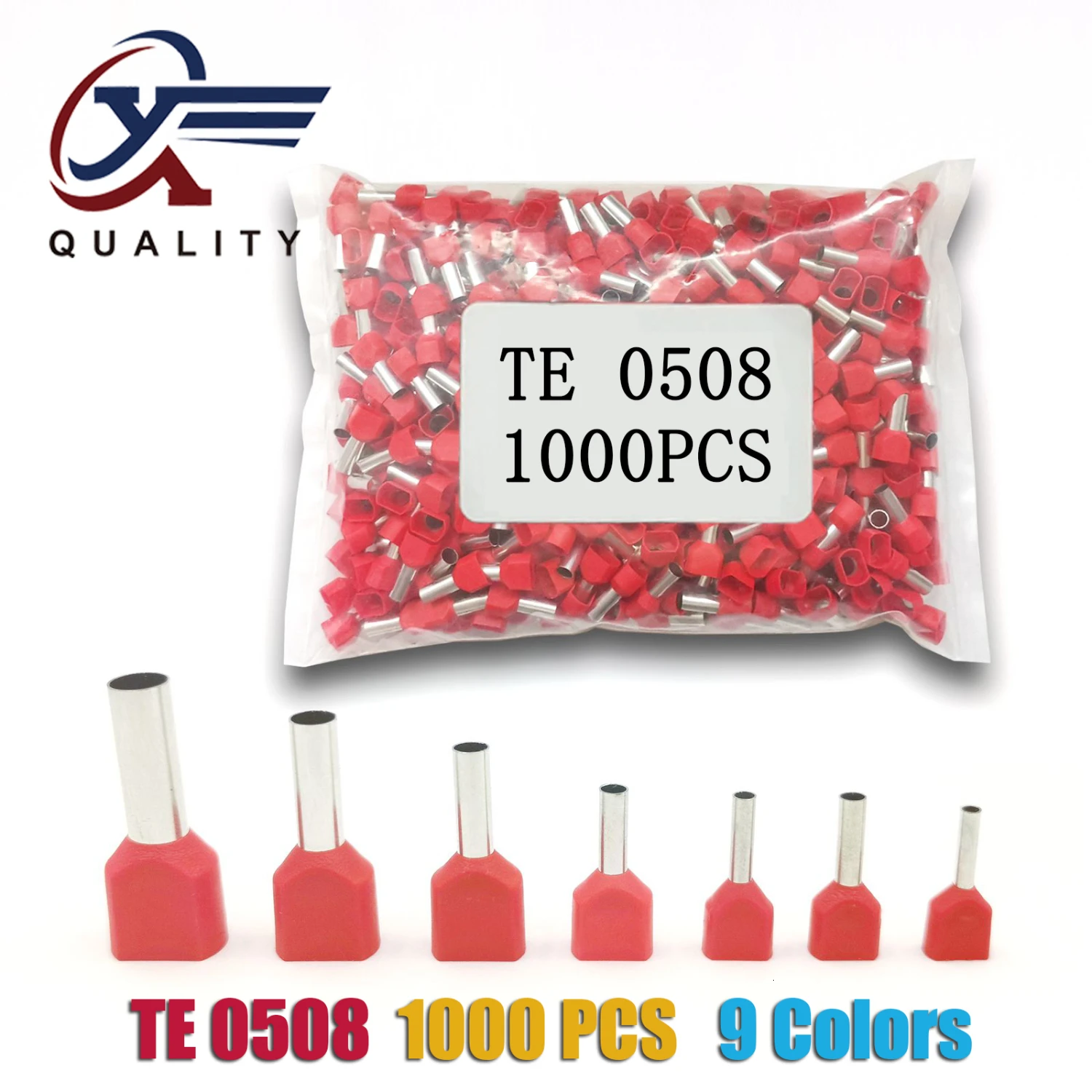 

1000pcs/Pack TE 0508 Insulated Ferrules Terminal Block Double Cord Terminal Copper Insulated Crimp terminal Wires 2x0.5mm2