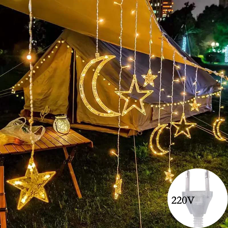 

Рождественская гирлянда со звездами и луной, 3,5 светодиодов, сказосветильник Гирлянда-занавеска для дома, свадьбы, вечеринки, украшение сада, бара, м