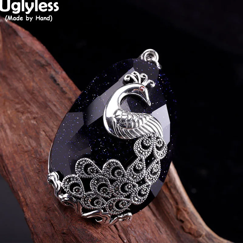 

Uglyless 2 Sizes Lady Peacock Pendants for Women Hollow Vines Ethnic Necklaces NO Chains 925 Silver Phoenix Animal Jewelry Thai