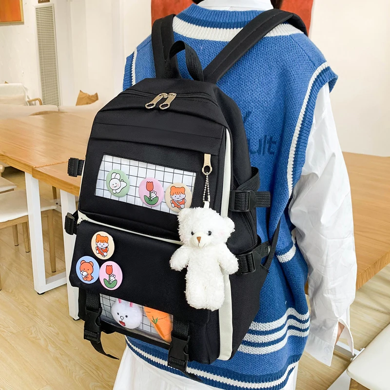 Backpack 4 Piece Set High School Backpack Bags for Teenage Girl 2021 Canvas Fashion Travel Women Bookbags Teen Student Schoolbag
