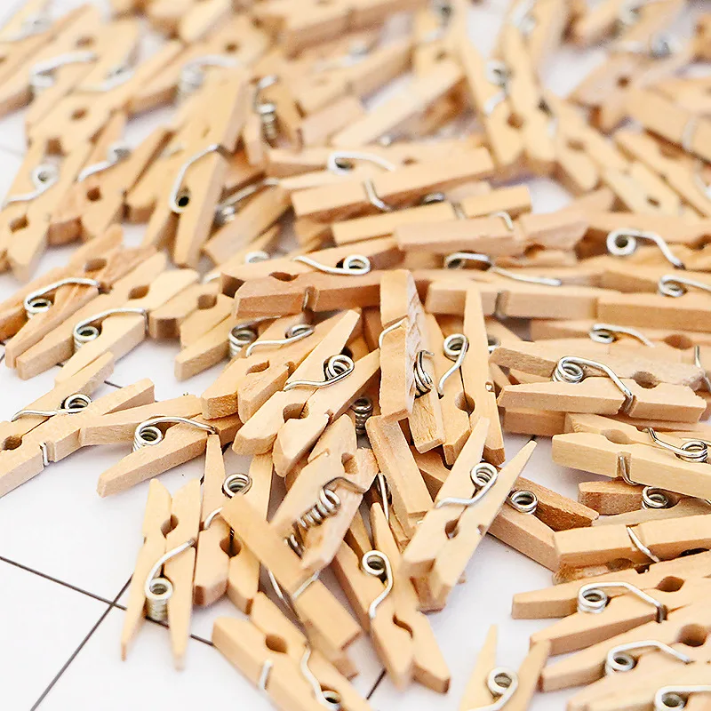 50 PCS Wholesale Very Small Mine Size 25mm Mini Natural Wooden Clips For Photo Clips Clothespin Craft Decoration Clips Pegs