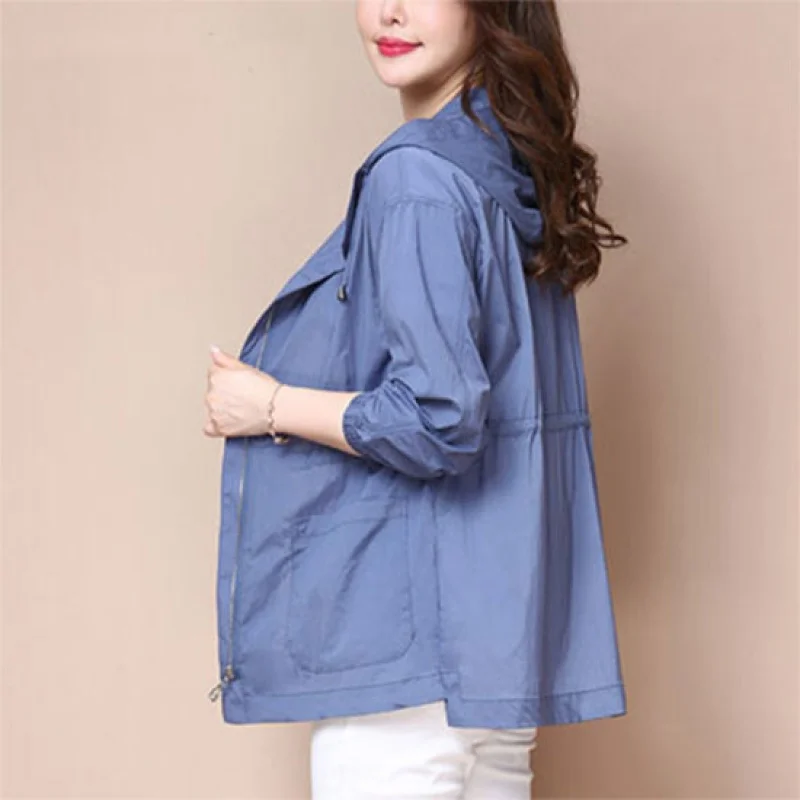 Large size Sun Protection Shirt Coat Women Summer Casual Loose Sun Protection Windbreakers Female Hooded Thin Jackets Wild Coats