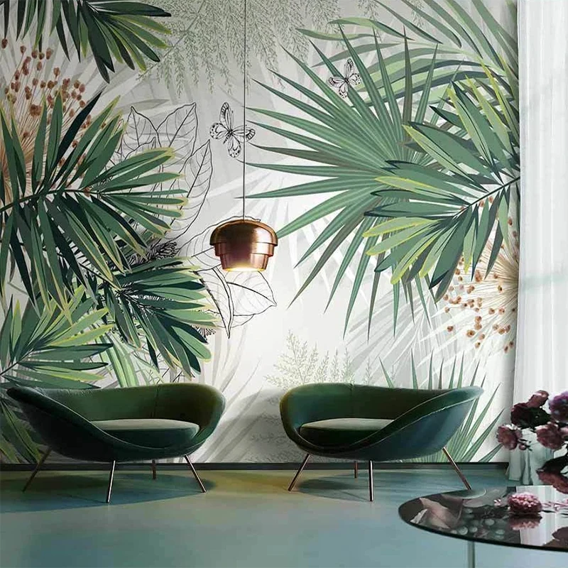 Custom 3D Wall Mural Modern Hand Painted Tropical Plants Rainforest Palm Leaves Photo Wallpaper Living Room Bedroom Decor Fresco