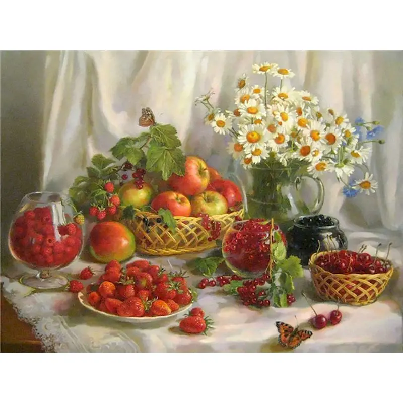 GATYZTORY 60x75cm Erdbeere Obst Korb DIY Malerei Durch Zahlen Rahmenlose Bilder durch zahlen Auf Leinwand Wand Kunst für Home Deco