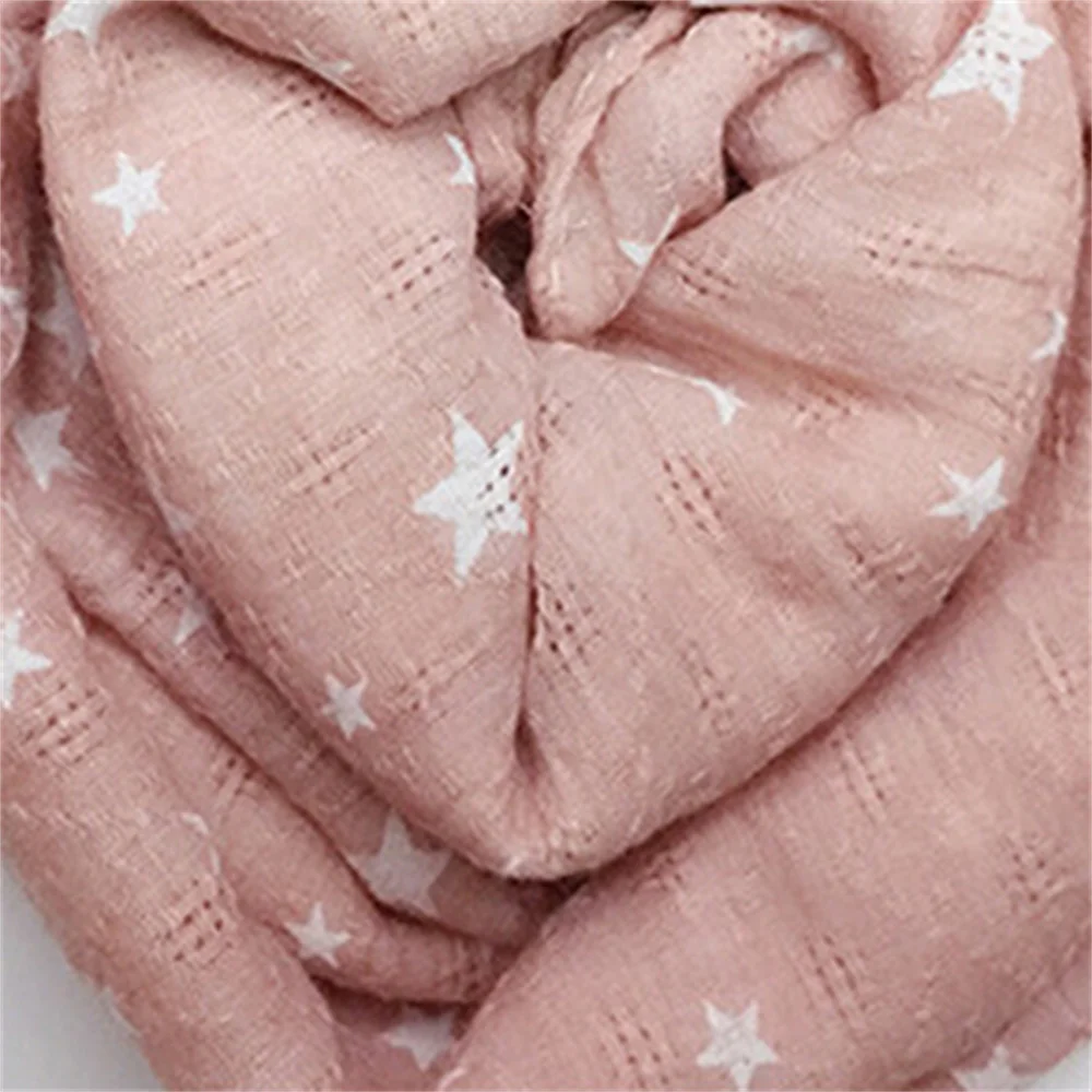 New Boy Girls Cotton Neck Scarf Rings Pentagram Printed Warm Shawl Kids O-Ring Neckerchief Print Star Pink Yellow Women Wraps