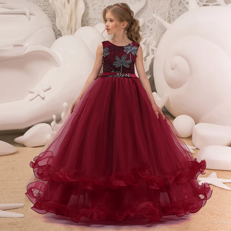 

Formal Flower Bridesmaids Dresses for Girl Embroidery Tulle Princess Wedding Party Birthday Dress Girls Evening Costume 8-12 Yrs
