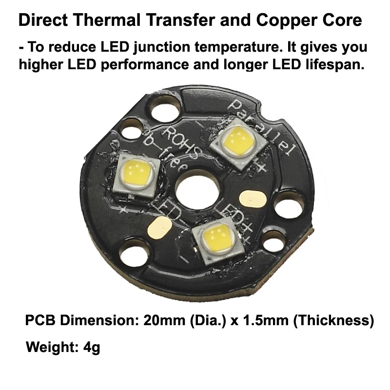 Triple Nichia 219BT 3535 LED Emitter with KDLITKER 20mm DTP Copper MCPCB Parallel with Optics Flashlight DIY