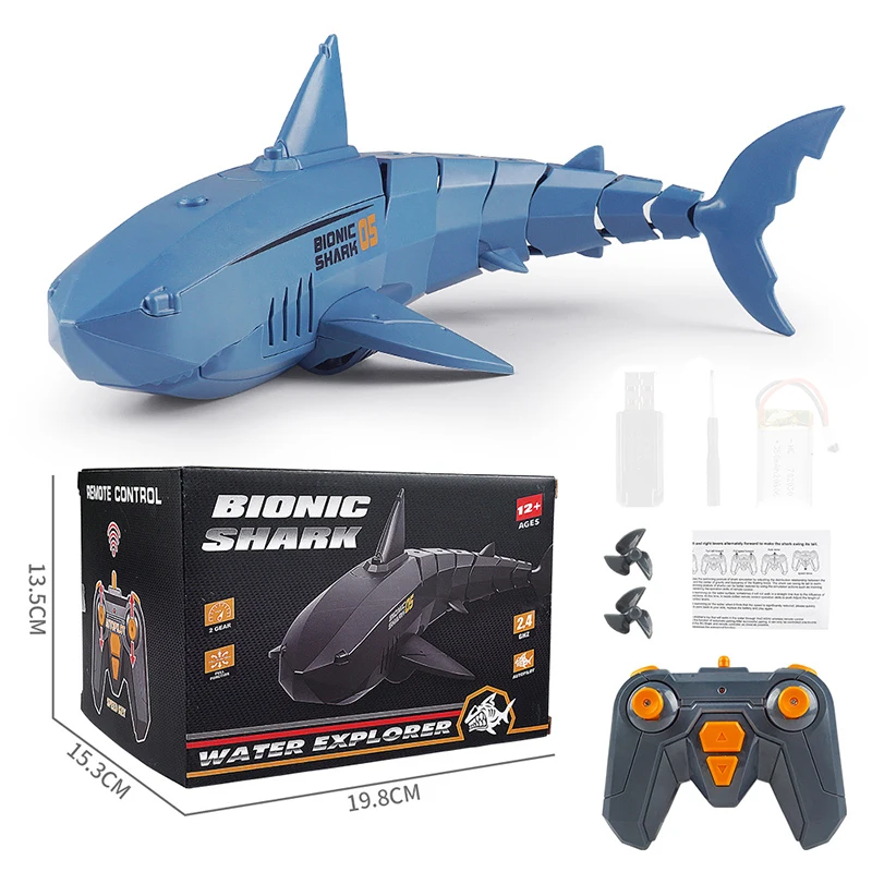 Children's Electric Toys 2.4G RC Submarine Shark New Remote Control Electric Shark Rechargeable Water Gift Remote Control Boat