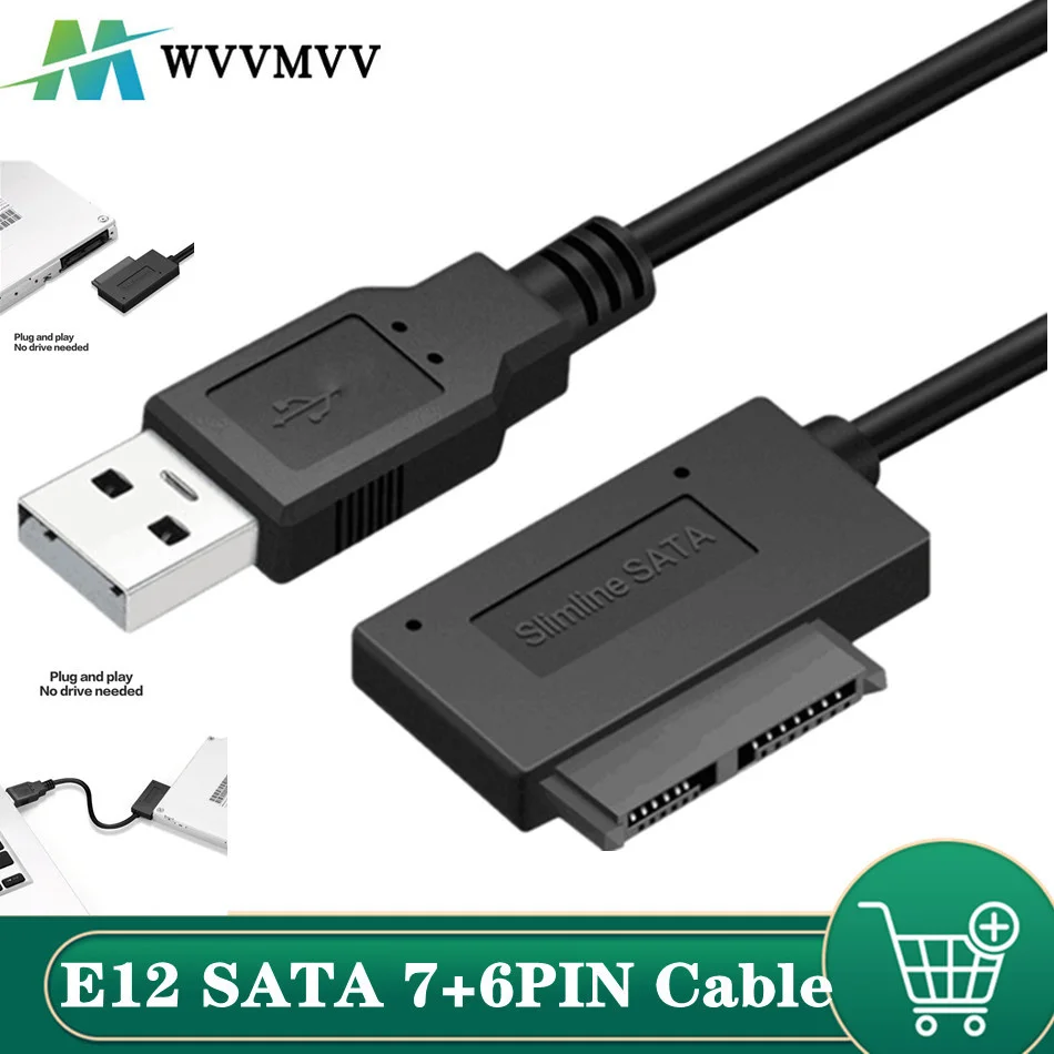 Wvvmvv-USB 2.0 para Mini Sata II cabo conversor adaptador, 7 + 6, 13Pin, CD, DVD ROM Slimline Drive Converter, HDD Caddy