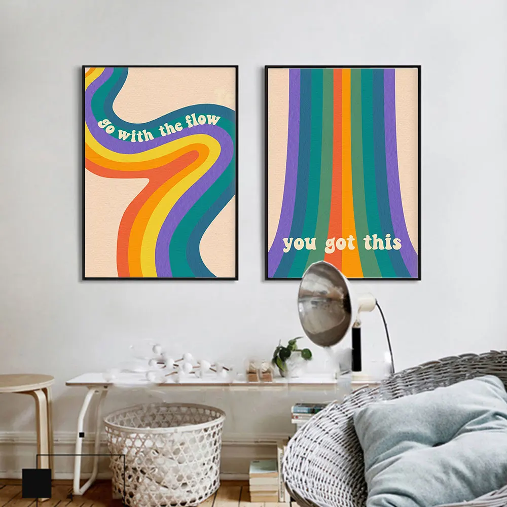 Nordic Poster Abstract Rainbow Swirl Falls Canvas Boho Motivational Quote Hippie Art Print Wall Picture Living Room Home Decor